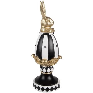 Clayre & Eef 6PR5192 Декоративне яйце чорне біле золото 13x12x34 см Полімерна смола