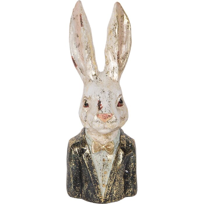 Clayre & Eef 6PR5488 Декоративне погруддя Кролик біло-зелений 13x12x32 см