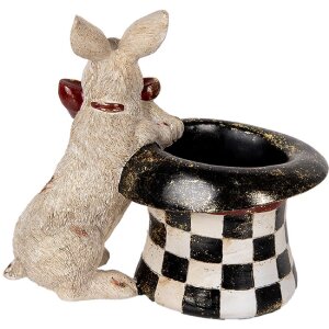 Clayre & Eef 6PR5492 Декоративний кролик з капелюхом бежево-чорний 25x16x23 см