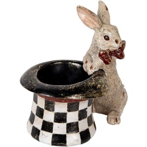 Clayre & Eef 6PR5492 Декоративний кролик з капелюхом бежево-чорний 25x16x23 см