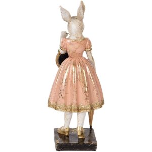 Clayre & Eef 6PR5138 Декоративний кролик біло-рожевий 14x11x34 см Полімерна смола