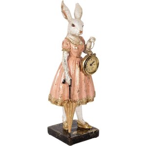 Clayre & Eef 6PR5138 Декоративний кролик біло-рожевий 14x11x34 см Полімерна смола