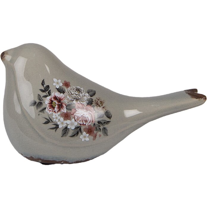 Clayre & Eef 6CE1969M Прикраса Птах сіро-рожева 21x9x11 см