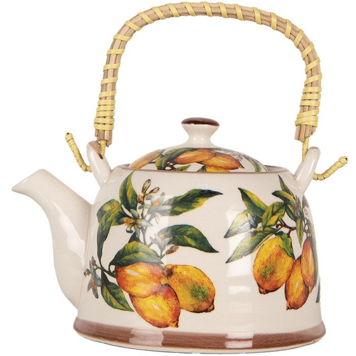 Чайник керамічний Clayre & Eef 6CETE0174 White White Yellow 800 мл Ретро