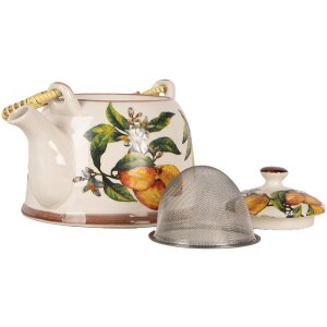 Чайник керамічний Clayre & Eef 6CETE0174 White White Yellow 800 мл Ретро