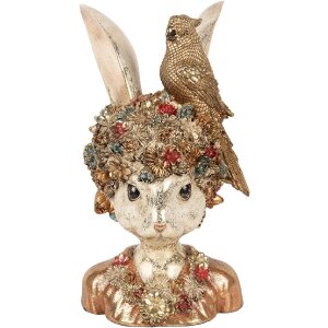Clayre & Eef 6PR5090 Украшение Бюст Кролика Белое золото 22x22x34 см