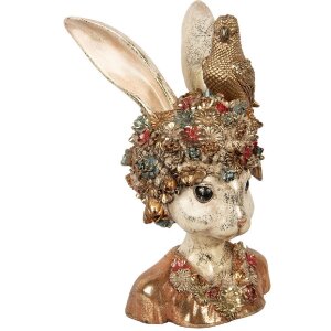 Clayre & Eef 6PR5090 Украшение Бюст Кролика Белое золото 22x22x34 см