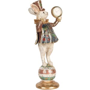 Clayre & Eef Декоративный кролик с часами белое золото 17x11x35 см Винтажный стиль