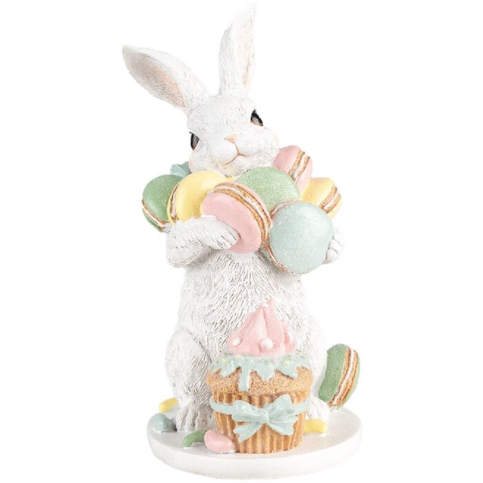 Великодня прикраса Clayre & Eef Кролик біло-рожевий 13x15x25 см