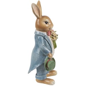 Декоративна фігурка Clayre & Eef кролик в стилі кантрі коричнево-блакитний 11x10x26 см
