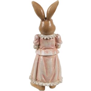 Clayre & Eef Прикраса Кролик з полімерної смоли Коричнево-рожевий 11x11x26 см Кантрі-стиль