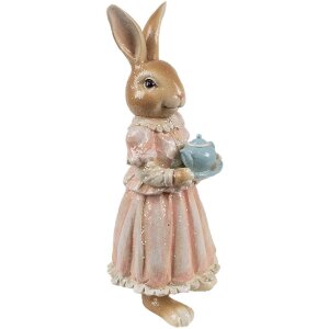Clayre & Eef Прикраса Кролик з полімерної смоли Коричнево-рожевий 11x11x26 см Кантрі-стиль
