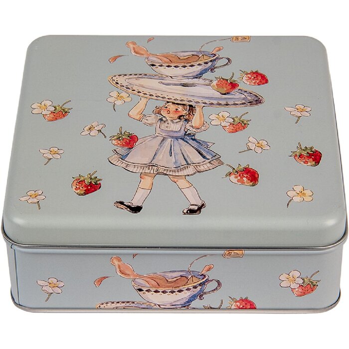Clayre & Eef 6BL0139 Бляшанка синя 17x17x6 см Ретро-вінтаж