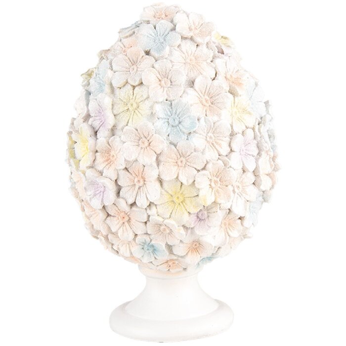 Декоративне яйце Clayre & Eef Квітковий візерунок біло-рожевий Ø 12x19 см