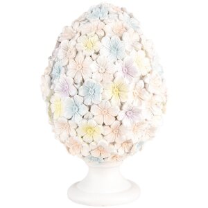 Декоративне яйце Clayre & Eef Квітковий візерунок біло-рожевий Ø 12x19 см