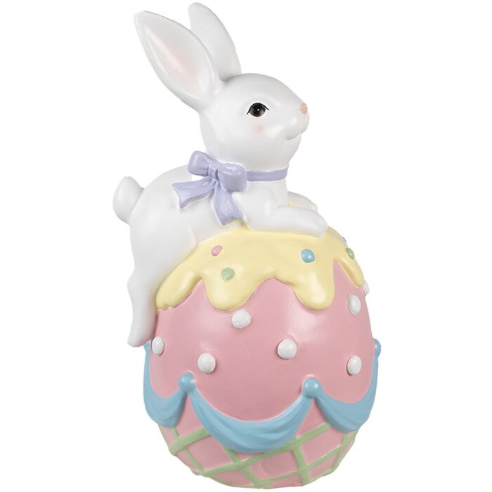 Декоративний кролик Clayre & Eef на пасхальному яйці пастель 32x28x55 см в стилі кантрі