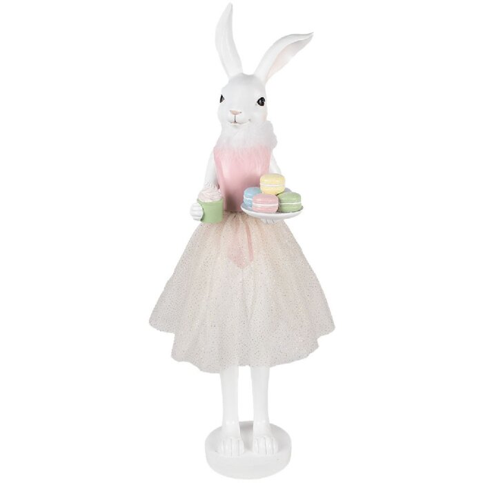 Clayre & Eef Прикраса Кролик біло-рожевий 20x17x76 см Полімерна великодня прикраса з полімерної смоли