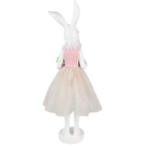 Clayre & Eef Прикраса Кролик біло-рожевий 20x17x76 см Полімерна великодня прикраса з полімерної смоли