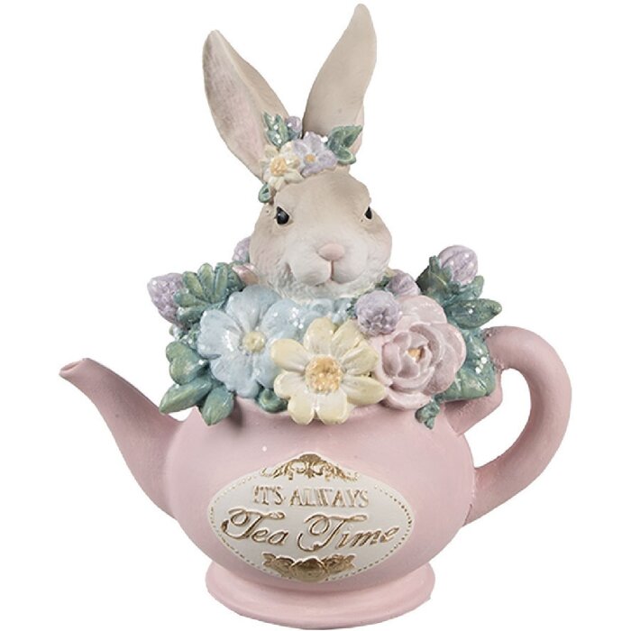 Декоративний глечик Clayre & Eef Мотив кролика бежево-рожевий 13x8x14 см Полімерна смола