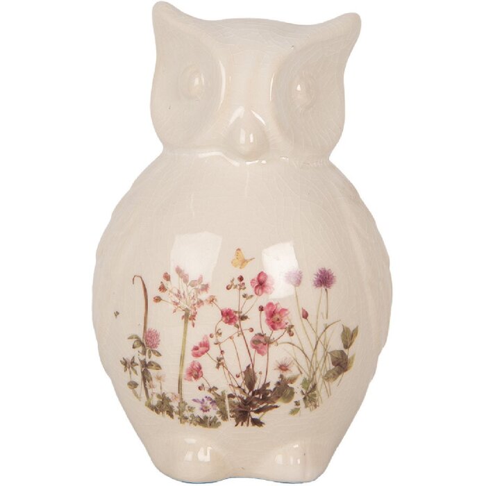 Clayre & Eef Декоративная сова керамическая бежево-розовая 11x10x17 см стиль кантри