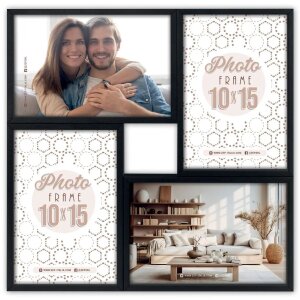 Рамка ZEP МДФ Барі чорна на 4 фото 10x15 см