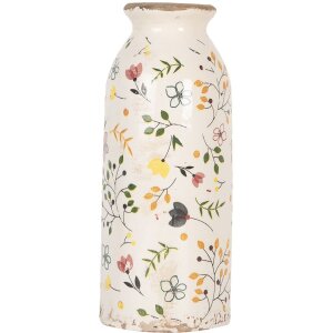 Керамическая ваза Clayre & Eef Ø 8x20 см бежево-розовая в стиле кантри Винтаж