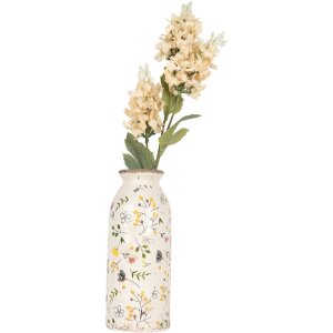 Керамическая ваза Clayre & Eef Ø 8x20 см бежево-розовая в стиле кантри Винтаж