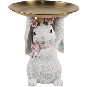 Clayre & Eef Украшение Кролик с миской Белое золото...