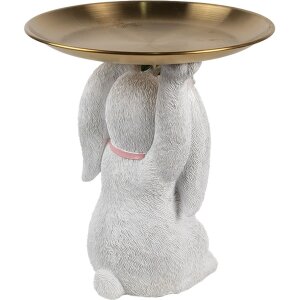 Clayre & Eef Украшение Кролик с миской Белое золото Ø 21 см Полирезин