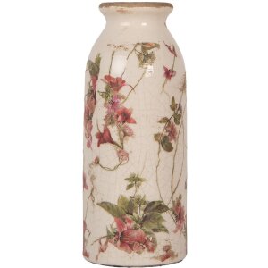 Ваза Clayre & Eef 6CE2027 Бежево-рожевий квітковий візерунок Ø 8x20 см Вінтажна кераміка