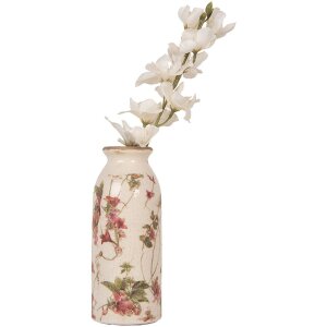 Ваза Clayre & Eef 6CE2027 Бежево-рожевий квітковий візерунок Ø 8x20 см Вінтажна кераміка