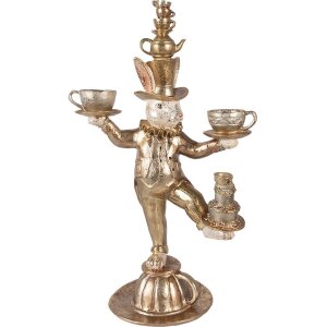 Декоративний кролик Clayre & Eef золотий 35x22x58 см з полімерної смоли з чайним сервізом