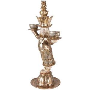 Декоративний кролик Clayre & Eef золотий 35x22x58 см з полімерної смоли з чайним сервізом