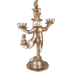 Декоративний кролик Clayre & Eef золотий 35x22x58 см з полімерної смоли з чайним сервізом