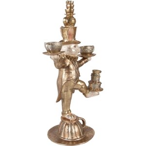 Декоративний кролик Clayre & Eef золотий 35x22x58 см з полімерної смоли з чайним сервізом