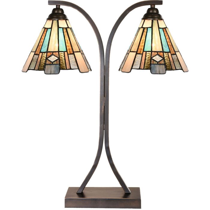 Настільна лампа LumiLamp 5LL-6368 Tiffany коричнево-синя 48x19x57см E27 2x60Вт