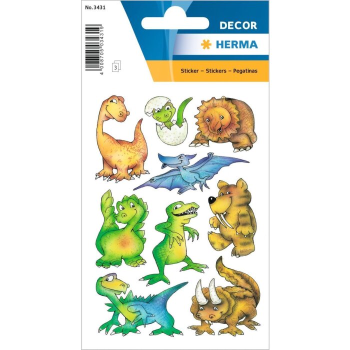 HERMA Schmucketiketten DECOR Dinos 3 Blatt selbstklebend 8,4 x 12 cm