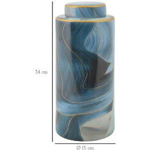Ваза Mauro Ferretti Elegant Ø 15x34 см синє золото з кришкою