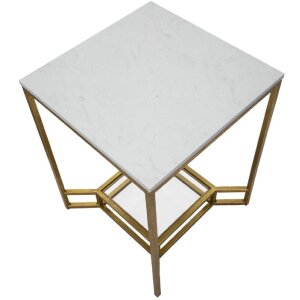 Приставний столик Mauro Ferretti Double Marble 47x47x60 см золото-білий