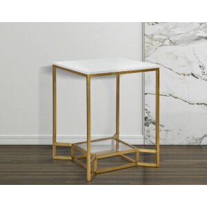 Приставний столик Mauro Ferretti Double Marble 47x47x60 см золото-білий