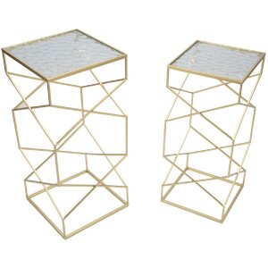 Mauro Ferretti Набор приставных столиков Glassy 2шт 31,5x31,5x68 и 28x28x64 см золото