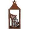 Clayre & Eef 6Y5776 Ліхтар 15x15x37 см Коричневий металевий мотив кота в античному стилі