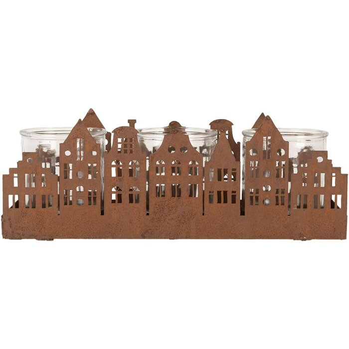 Clayre & Eef 6Y5783 Tealight Holder Houses коричневий 30x9x11 см, кантрі-стиль