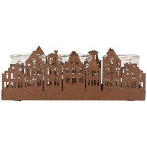 Clayre & Eef 6Y5783 Tealight Holder Houses коричневий 30x9x11 см, кантрі-стиль