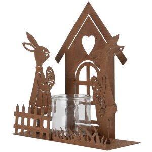 Підсвічник для чаю Clayre & Eef 6Y5786 Будиночок з кроликом коричневий 26x9x26 см