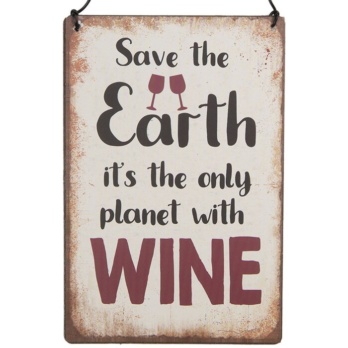 Текстовий знак Clayre & Eef 6Y5695 Save the Earth Вино 10x15см Залізо Бежевий Червоний