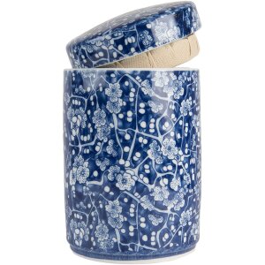 Clayre & Eef 6CE2139 Декоративный горшок с крышкой синий и белый Ø 9x14 см