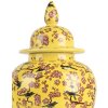 Декоративний горщик з кришкою Clayre & Eef 6CE2140 Жовтий вишневий цвіт Ø11x22 см
