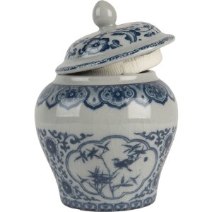 Clayre & Eef 6CE2143 Декоративный горшок с крышкой керамический серо-голубой Ø 9x13 см