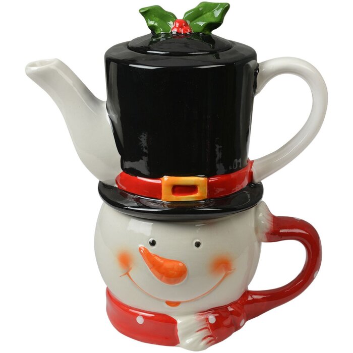Чайник для одного "Tea for One" Сніговик Кераміка Білий Червоний 525мл